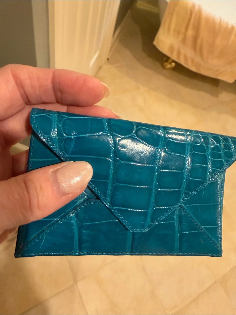 Jada LovelessTeal Croc-Embossed Leather Envelope Card Holder NWOT